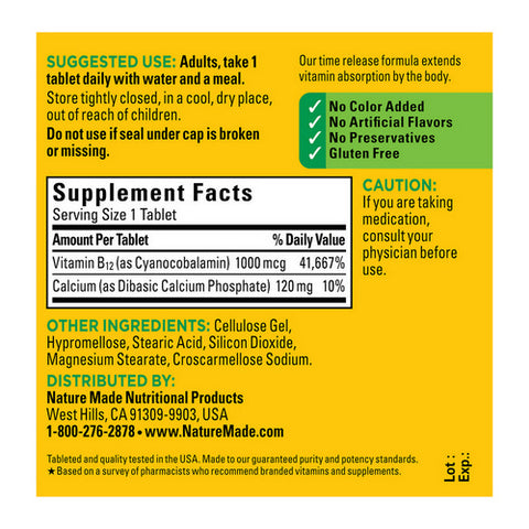 Nature Made, Nature Made Vitamin B-12, 1000 mcg, 75 tabs