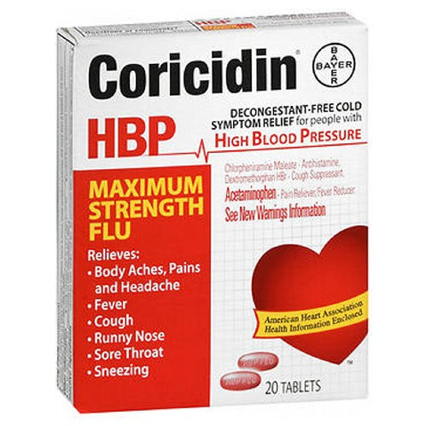 Coricidin Hbp, Flu Tablets Maximum Strength, 20 each
