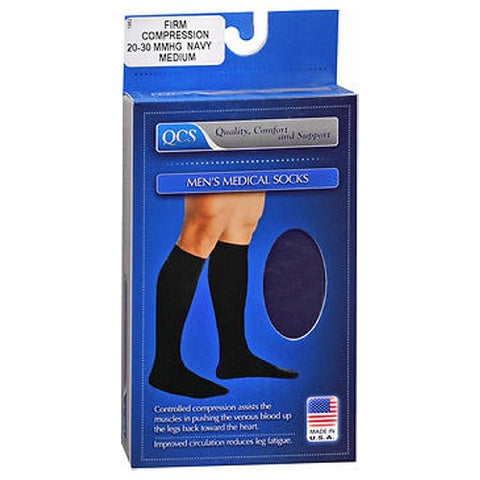 Qcs, Men's Medical Socks Firm Navy Medium, 20-30 F/s Navy kpp, Medium 1 each