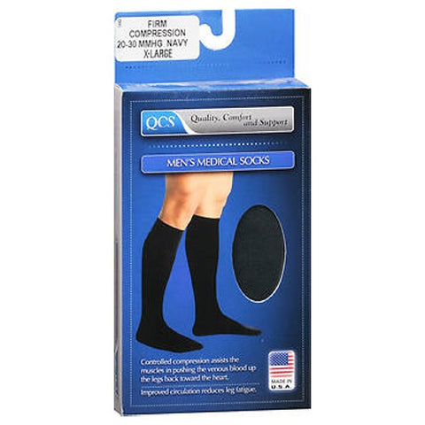 Qcs, Men's Medical Socks Firm Compression X-Large Navy, 1 Pair