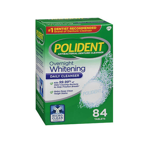 Polident, Denture Cleanser Antibacterial Overnight Whitening Triple Mint Freshness, 84 tabs