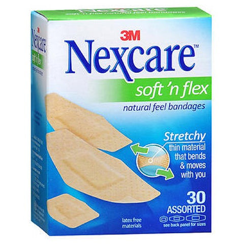 Nexcare, Comfort Flexible Fabric Bandage Latex Free, Assorted Sizes 30 each