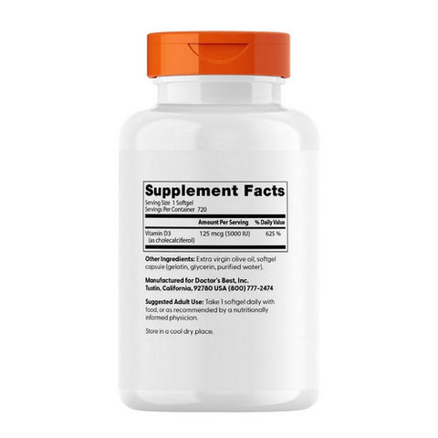 Doctors Best, Vitamin D3 5,000 IU, 125 Mcg, 720 Softgels