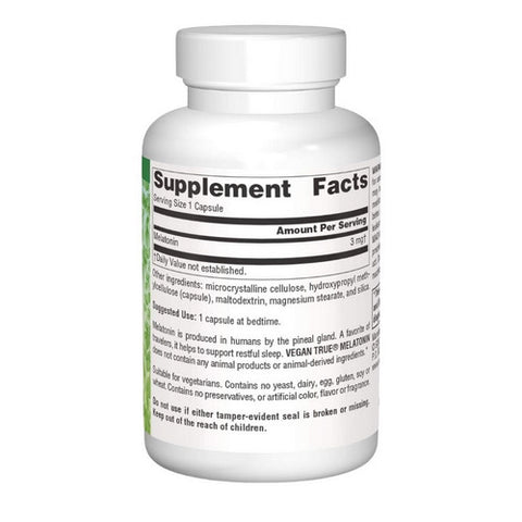 Source Naturals, Vegan True Melatonin, 3 mg, 60 Veg Caps