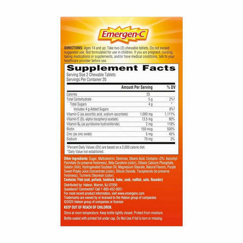 Emergen-C, Vitamin C Chewables Orange Blast, 1000 mg, 40 Tablets