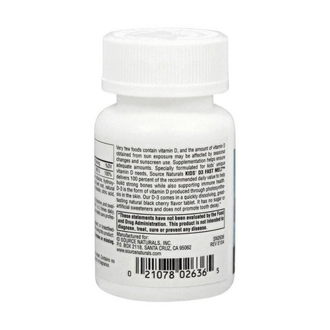 Source Naturals, Kids D-3 Fast Melt, 400 IU, Black Cherry 100 Tabs