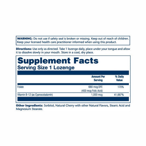 Solaray, Vitamin B-12 With Folic Acid Lozenges Natural Cherry, 1,000 mcg, 90 Lozenges