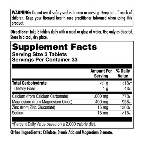 Kal, Cal/Mag/Zinc High Potency, 100 Tabs