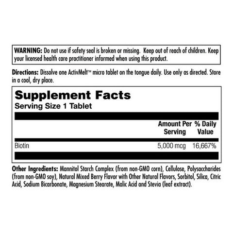 Kal, Biotin ActivMelt, 5,000 mcg, 100 Tabs