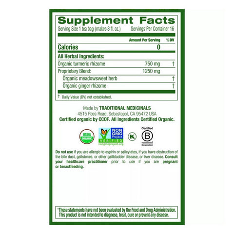 Traditional Medicinals, Organic Tea Turmeric With Meadowsweet And Ginger, 16 Bags