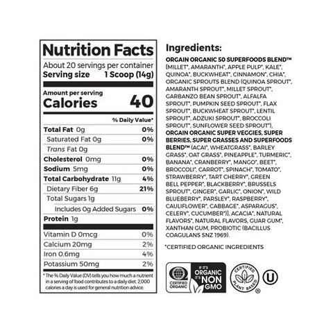 Orgain, Organic Vegan Superfood Powder Berry, 0.62 Lb(Case Of 3)