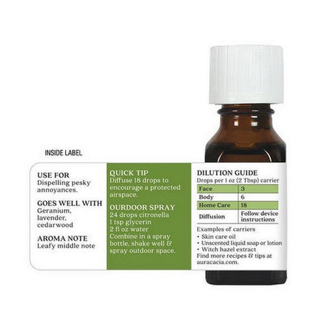 Aura Cacia, Essential Oil Citronella, (cymbopagon nardus) 0.5 Fl Oz