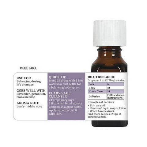 Aura Cacia, Essential Oil Clary Sage, (salva sclarea) 0.5 Fl Oz