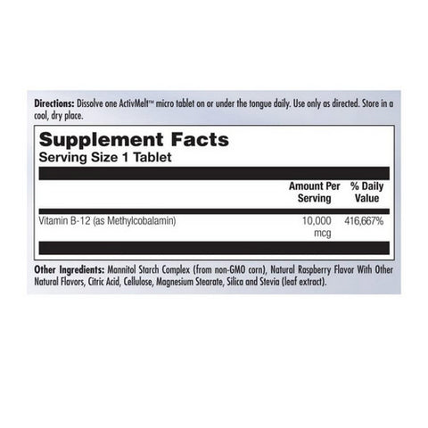 Kal, Ultra B-12 Methylcobalamin ActivMelt Vegetarian Raspberry, 10000 mcg, 30 Count