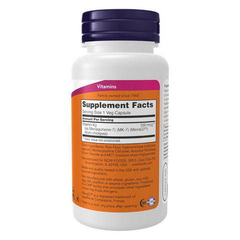 Now Foods, MK-7 Vitamin K-2, 100 mcg, 120 Veg Caps