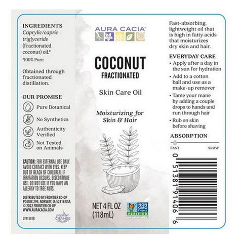 Aura Cacia, Coconut Fractionated Skin Care Oil, 4Oz