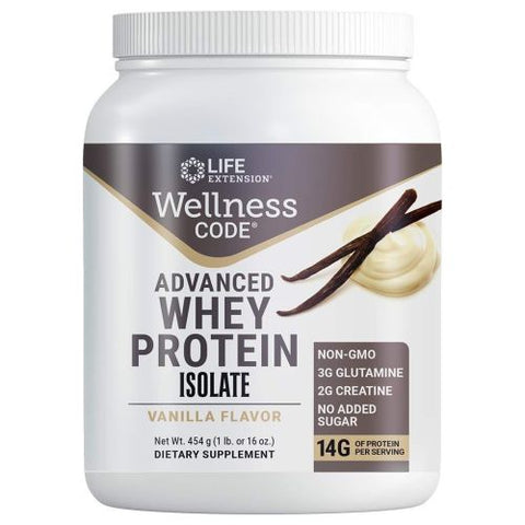 Wellness Code Advanced Whey Protein Isolate Vanilla 454 Grams by Life Extension