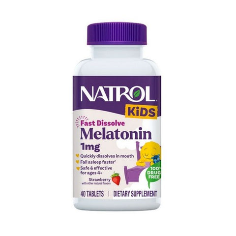 Natrol, Kids Fast Dissolve Melatonin Strawberry, 1 mg, Strawberry 40 Tabs