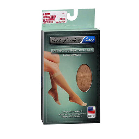Loving Comfort, Knee High Support Stocking X-Firm 30-40 Mmhg Beige Large Closed Toe, 1 Each