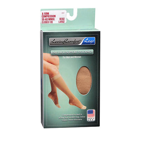 Loving Comfort, Support Knee High Support Stockings X-Firm Beige Large Closed Toe, 1 Each
