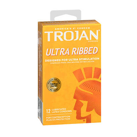 Trojan, Ultra Ribbed Lubricated Latex Condoms, 12 Each