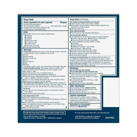 Advil, Liqui-Gels Pain Reliever And Fever Reducer, 200 Mg, 50 packets of 2 liquid filled caps Advil