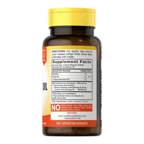 Sundance, Vitamins Evening Primrose Oil Softgels, 1000 mg, 50 Caps
