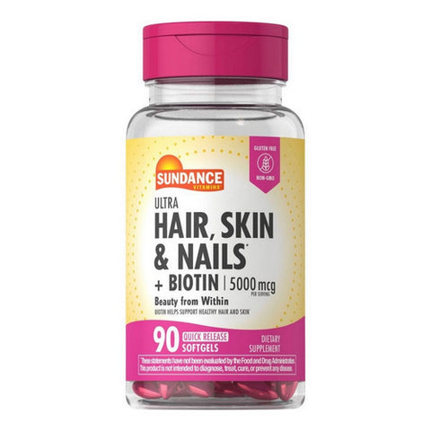 Sundance, Hair - Skin & Nails With Biotin Softgels, 5000 mcg, 90 Tabs