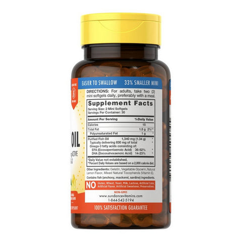 Sundance, Vitamins Fish Oil Mini Softgels Natural Lemon Flavor, 1300 mg, 60 Tabs