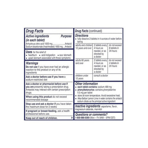 Alka-Seltzer, Effervescent Tablets Lemon Lime, 36 Tabs
