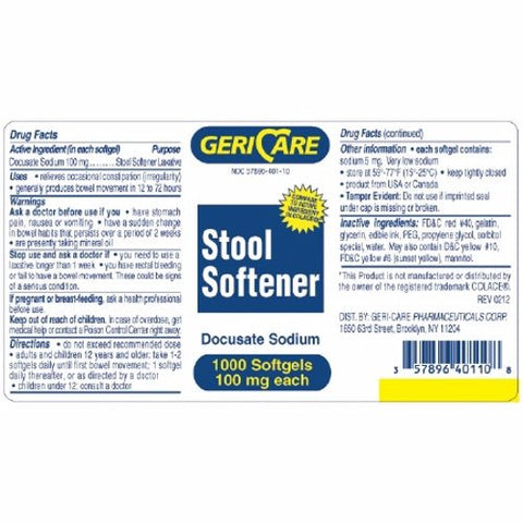 McKesson, Stool Softener Geri-Care  Softgel 1,000 per Bottle 100 mg Strength Docusate Sodium, Count of 12
