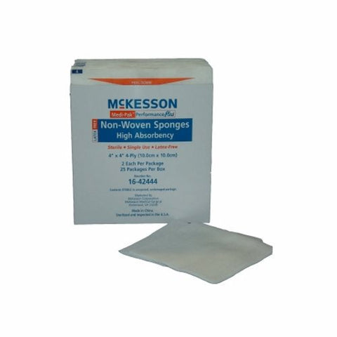 McKesson, Nonwoven Sponge 4 X 4 Inch 4-Ply Sterile 16-42444, Case Of 24