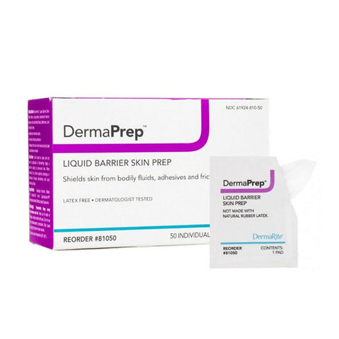 DermaRite, Skin Barrier Wipe DermaPrep Isopropyl Alcohol Individual Packet, Box Of 50
