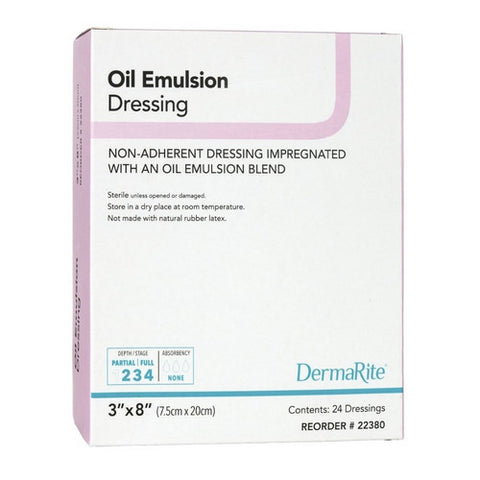 DermaRite, Oil Emulsion Impregnated Dressing DermaRite 3 X 8 Inch Mesh Gauze Petrolatum Emulsion Sterile, Box Of 24