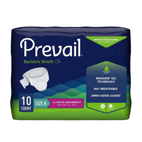First Quality, Unisex Adult Incontinence Brief Prevail  Bariatric Tab Closure Size B Disposable Heavy Absorbency, Count of 4