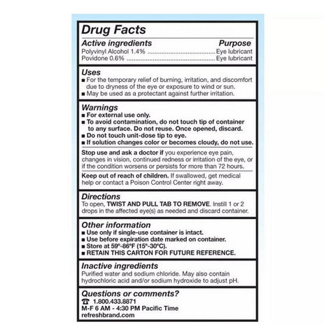 Refresh, Classic Preservative-Free Eye Drops Single-Use Containers, Count of 50