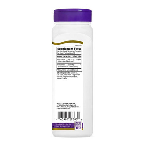 21st Century, Cinnamon Plus Chromium, 2000 mg, 120 Veg Caps