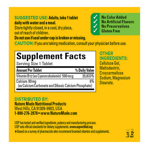 Nature Made, Vitamin B-12, 500 mcg, 200 Tabs