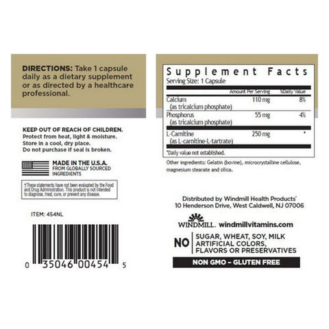 Windmill Health, L-Carnitine, 250 mg, 50 Caps