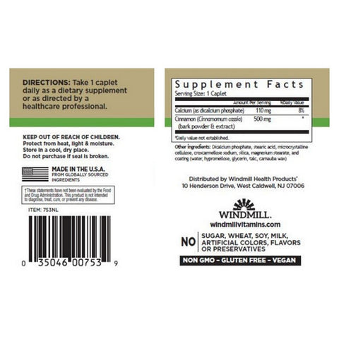 Windmill Health, Cinnamon, 500 mg, 60 Count