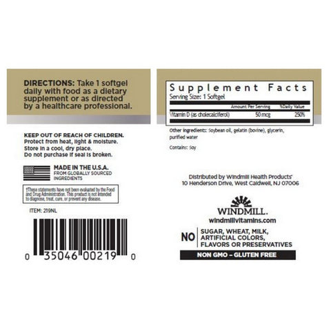 Windmill Health, Vitamin D3, 100 Softgels