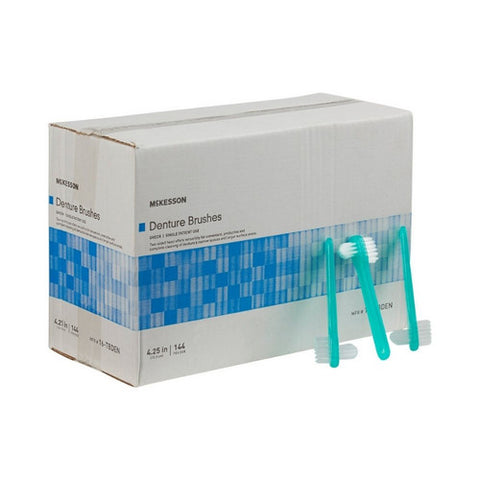 McKesson, Denture Brush 2 Sided Bristle Green, Case Of 10