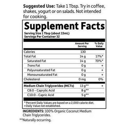 Garden of Life, Dr. Formulated Brain Health 100% Organic Coconut MCT Oil Liquid, 16 Oz Garden of Life