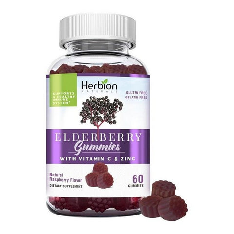 Herbion Naturals, Elderberry Gummies With Vitamin C And Zinc Raspberry, 60 Count