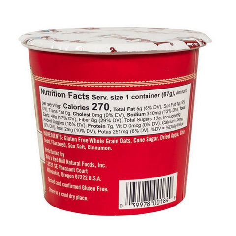 Bobs Red Mill, Oatmeal Cup Apple Cinnamon, 2.36 Oz(Case Of 12)