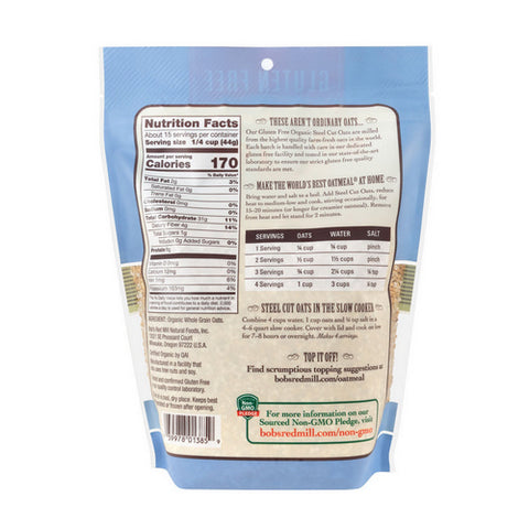 Bobs Red Mill, Organic Steel Cut Oats Gluten Free, 24 Oz(Case Of 4)