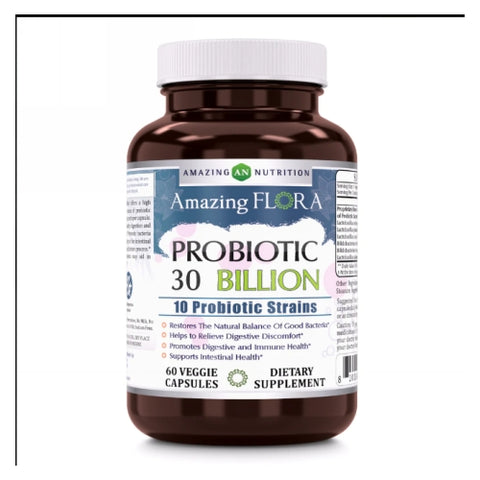 Amazing Nutrition, Amazing Flora Probiotic 30 Billion with 10 Best Probiotic Strains, 60 Veg Caps