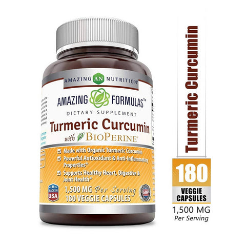Amazing Nutrition, Amazing Formulas Turmeric Curcumin BioPerine, 1500 mg, 180 Veg Caps