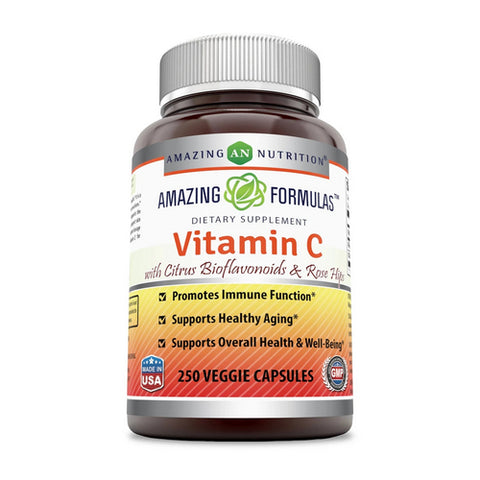 Amazing Nutrition, Amazing Formulas Vitamin C (Ascorbic Acid) with Rose Hips & Citrus Bioflavonoids, 1000 mg, 250 Veg Caps