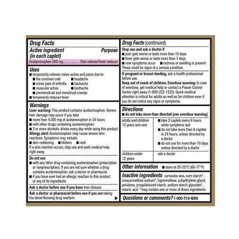 Ohm, Acetaminophen, 500 Mg, 100 Caplets